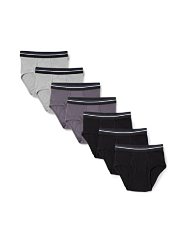 Amazon Essentials Men's Tag-Free Cotton Briefs, Pack of 7, Black/Charcoal/Grey Heather, Large