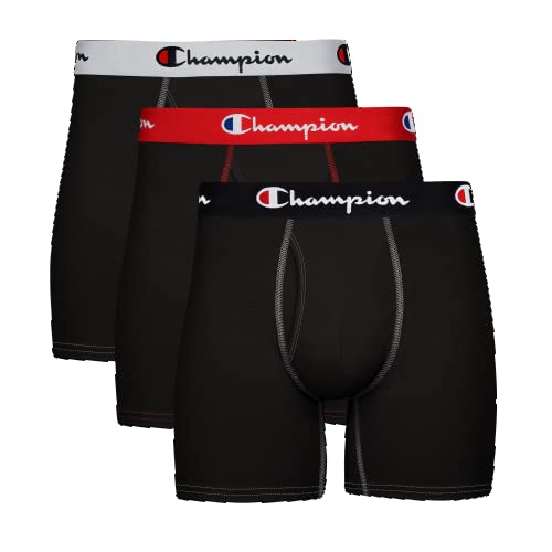 Champion Men's Cotton Stretch Total Support Pouch 3 Pack Boxer Briefs, Black, Medium US