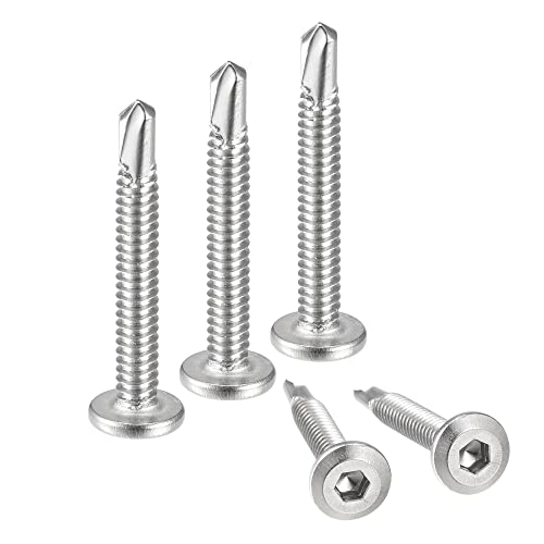 uxcell Hex Socket Self Tapping Screws, 10 x 1-1/2" 410 Stainless Steel Sheet Metal Flat Head Drilling Screw 50pcs