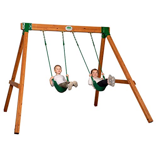 Backyard Discovery Durango All Cedar Classic Swing Set, 2 Pinch Free Belt Swings, Easy Assembly, Durable, Water Resistant, Steel Corner Supports, 2 Belt Swings, Ages 3-10, Lumber and Hardware Included