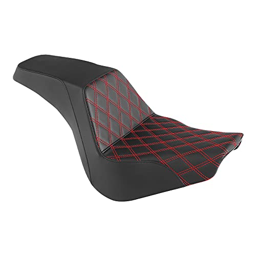 C.C. RIDER Leather Rear Passenger Seat - Motorcycle Red Diamond Seat fit for Harley Softail Street Bob Standard 2018-2021