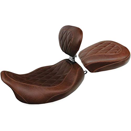 Mustang Motorcycle Seats 79811 Wide Tripper Solo Seat with Driver Backrest for Harley-Davidson Electra Glide Standard, Road Glide, Road King & Street Glide 2008-'21, Diamond, Distressed Brown
