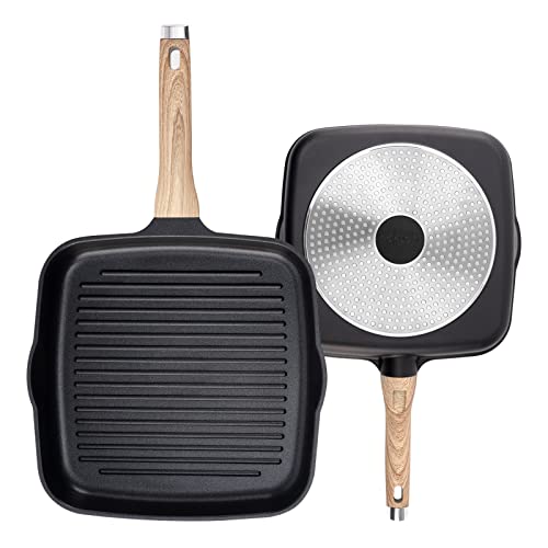 Sakuchi 11 Inch Grill Pan for Stove Tops Induction CompatibleNonstick Square Griddle Pan for Grilling, Frying, Sauteing