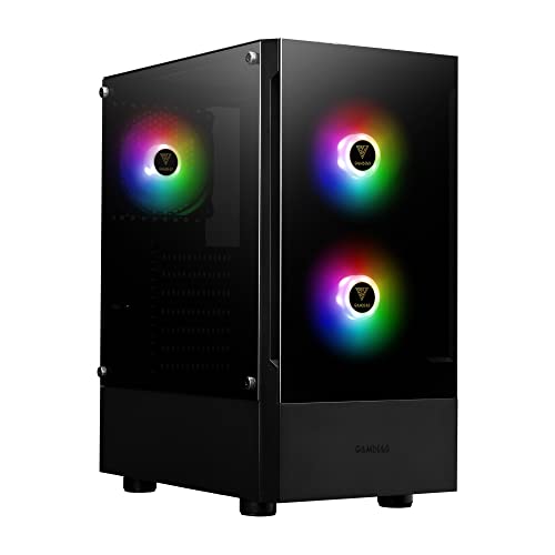 GAMDIAS RGB Gaming ATX Mid Tower Computer PC Case with Side Tempered Glass Panel and a Magnetic Dust Filter & 3 Built-in 120mm ARGB Fans