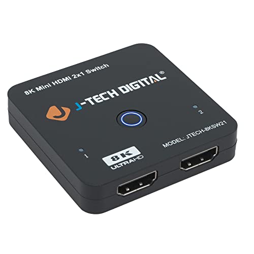 8K HDMI 2.1 Mini Switch 2 in 1 Out 48Gbps 8K 60Hz 4K 120Hz HDR / HDR10 HDMI Switcher for Xbox PS5 BluRay with Auto Switch by J-Tech Digital [JTECH-8KSW21]