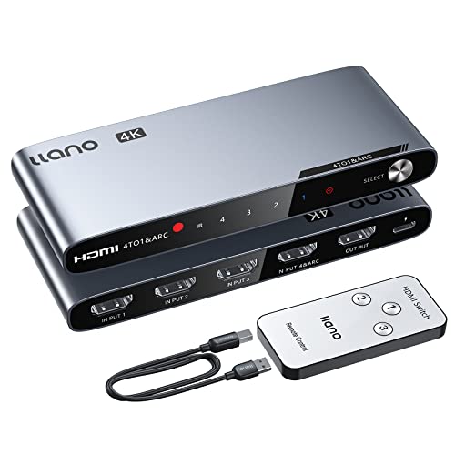 llano Hdmi Switch Automatic Switching, HDMI Switcher 4K 60Hz ARC 4 in 1 Out, Switcher Selector, Supports 3D, HDCP2.2, HDMI2.0, VRR, HDR, for HDTV, Xbox, PS4/5 etc.