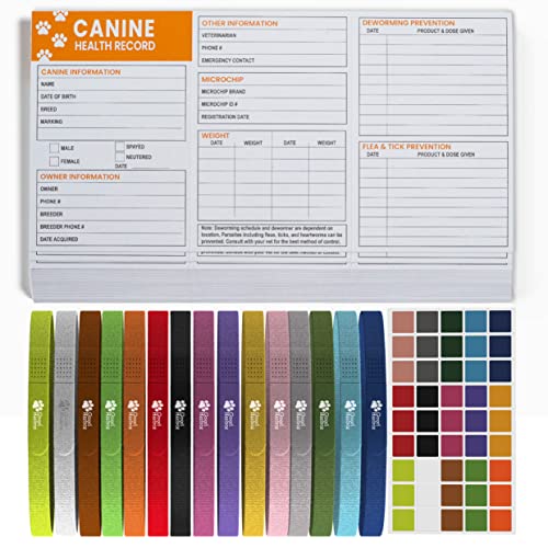 Good|Harbor Pet Supplies | Premium Canine Health Record Booklets & Puppy Whelping Collar Kit - Soft 15 Color Dog ID Bands w/Color Matching Stickers (Large 6x4 Vaccine Shot Record Booklets) - 25 Count