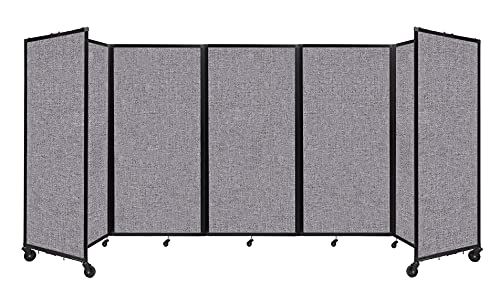 Versare Room Divider 360 Portable Wall Partition | 5 Panels Wide | Freestanding Office Dividers | Locking Wheels | Temporary Room Separator | 14' x 6' Cloud Gray Fabric Panels