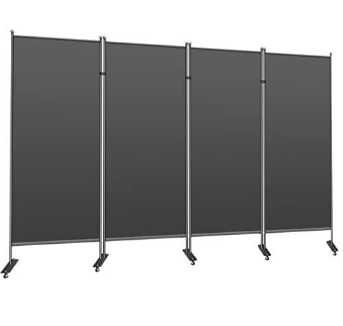 Jhanw 4 Panel Room Divider 136" Wx71 H, Folding Room Partition on Wheels, Expandable Office Partition Waterproof and Shading, Black Privacy Screen for Patio, Office, Home, Church, School, Hospital