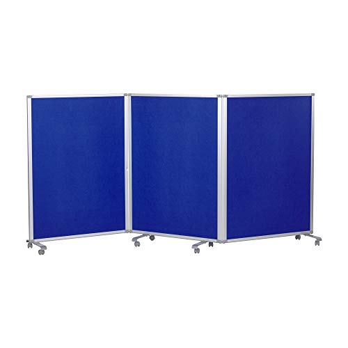ECR4Kids Mobile Flannel Felt Room Divider and Partition, Double-Sided, Rolling Caster Wheels, 3-Panel Lesson Board, Mobile Wall for Classrooms and Offices, Collapses for Easy Storage - Blue