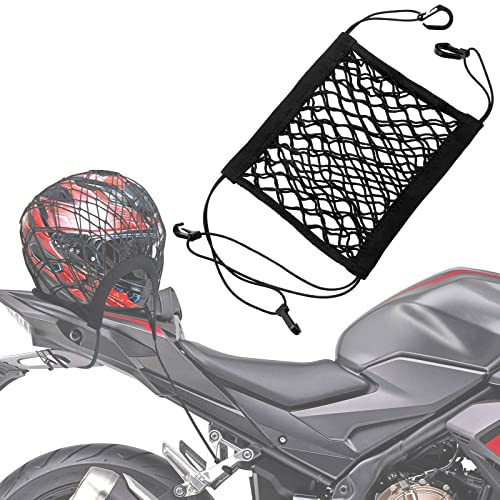 SARDVISA Upgrade Cargo Net for Motorcycle Helmet Storage, 10"X11" High-Elastic Double Layer Bungee Net with 4 Strong Hooks, Luggage Strap Rack Expansion Organizer Net Pocket for Motorbike Trike Cycle