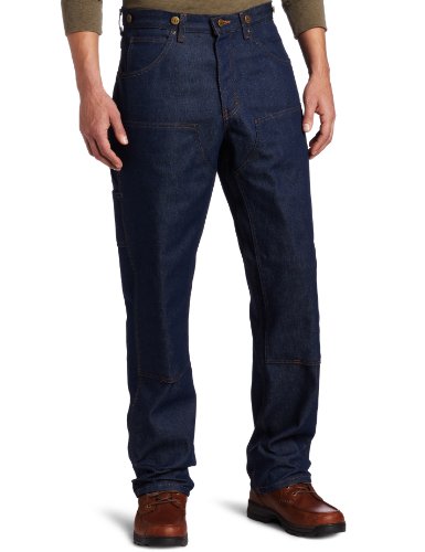 Key Apparel Relaxed Fit Double Front Denim Logger Dungarees - Mens Heavy Duty Performance Jean Work Pants- Indigo Blue (38W x 32L)