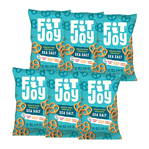 FitJoy Gluten Free Pretzels, Sea Salt Twists, Grain Free: Gluten Free Snacks with Made-In-USA Crispy Crunchiness - Nut Free, Non-GMO, Vegan Certified, 5 Oz, 6 Bag Pretzel Pack