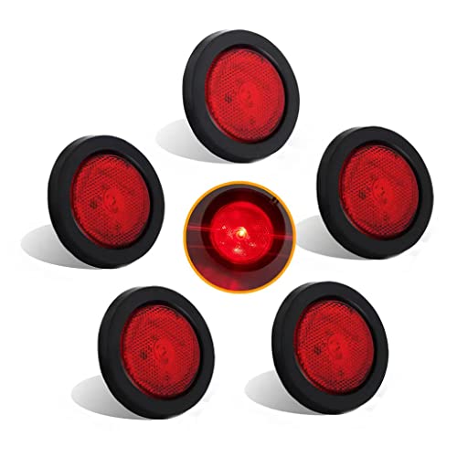 NOVALITE 5X 2.5 Round Red Trailer LED Side Marker Lights, Sealed Grommet Flush Mount 4 LEDs Light with Reflective Lens, Truck RV Waterproof Universal 12V, DOT Certified