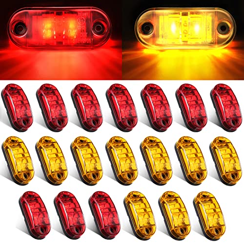 Tallew 20 Pieces 2.5 Inch 2 Diode Trailer Marker Lights Waterproof LED Trailer Side Marker Light Oval Trailer Running Lights for Truck RV Exterior Marker Lights Surface Mount Accessories (Amber, Red)