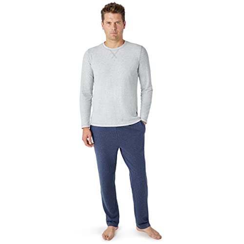 Eddie Bauer Men's Pajama Set - Thermal 2 Piece Lounge set - Long Sleeve Thermal and Cozy Sweatpants for Men (S-XXL), Size Medium, White/Navy