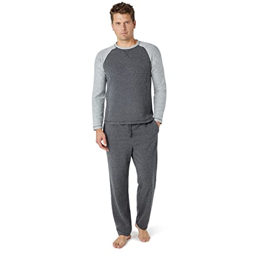 Eddie Bauer Men's Pajama Set- Comfortable Raglan Long Sleeve Shirt and Pants Sleepwear Set for Men, Size Medium, Grey/Light Grey