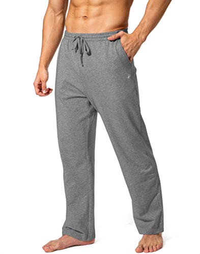 Pudolla Men's Cotton Yoga Sweatpants Athletic Lounge Pants Open Bottom Casual Jersey Pants for Men with Pockets (Grey Medium)