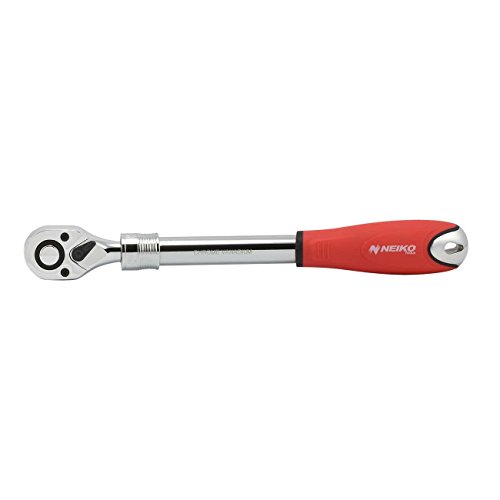 Neiko 03068A 1/2-Inch Drive Extendable Ratchet Handle | 72 Tooth Reversible Ratcheting Feature w/Soft Grip Handle | 12 to 17-1/2 Lengths, Red