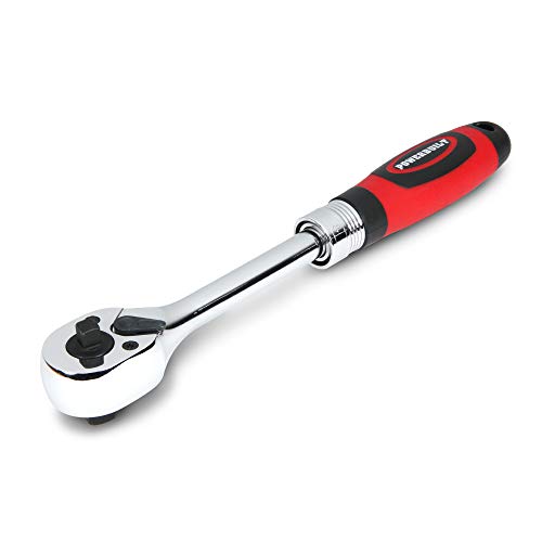 Powerbuilt Dual Size Extendable Ratchet, 1/4-Inch and 3/8-Inch Drive, 72 Tooth, 5 Degree Swing, Lightweight, Rubber Handle Red - 940926