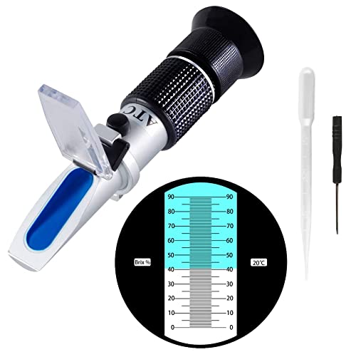 Brix Refractometer 0~90%, Handheld Sugar Refractometer, High Accurate Brix Measurement Meter with ATC for Fruit, Beverages&Juice, Honey, Maple Syrup, Molasses and Other Sugary Drink