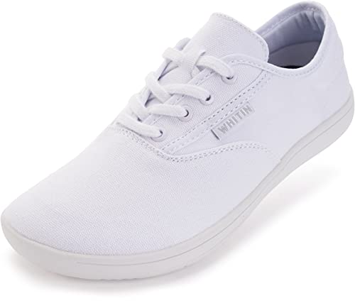 WHITIN Womens Canvas Minimalist Barefoot Sneakers Extra Wide Toe Box Zero Drop Sole Shoes Ladies Width Fit Minimus Size 9 9W Flat Gym Nurse Trail Running Camping Weight Lifting Walking Female White 40