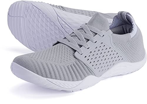 WHITIN Women's Low Zero Drop Shoes Minimalist Barefoot Trail Running Camping Size 9-9.5 Wide Toe Box for Female Lady Fitness Gym Workout Sneaker Tennis Lightweight Walking Athletic Hiking Grey 40