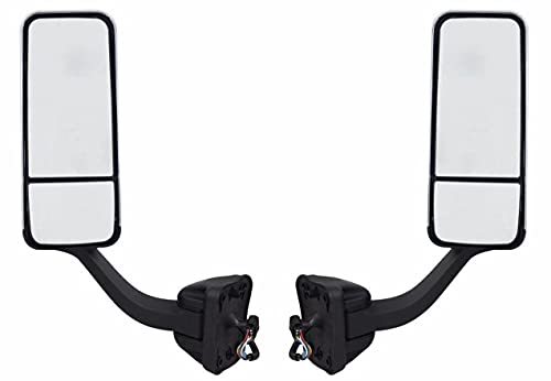 TORQUE Chrome Door Mirror Pair Set Replacement for 2008-2017 Freightliner Cascadia Semi Trucks Power Heated Driver Left Side LHD Passenger Right Side RHD (TR037-L, TR037-R)