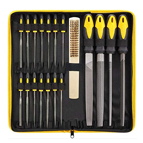 HYSHIER 19Pcs Swiss Pattern Files Set with Carry Case, 4 Pcs High Carbon-Steel Flat/Triangle/Half-Round/Round Large File and 14pcs Needle Files for Woodwork, Metal, Model & Hobby Applications