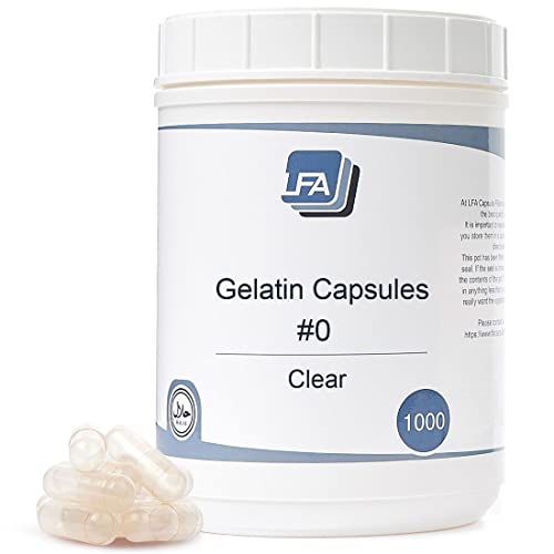 Capsules Size 0 - Clear Gelatin - 1000 Count Jar - Pill Capsules Empty Fits Capsule Machine Filling Tray - Joined Beef Gel Caps Easy Snap for DIY Powder Supplement Pills - Certified Halal