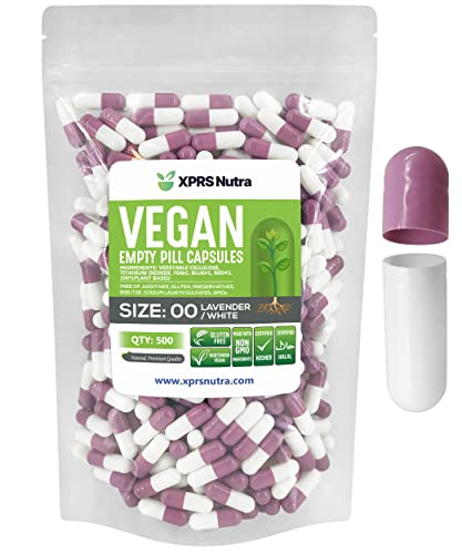 Size 00 Empty Capsules - 500 Count Empty Vegan Capsules - Vegetarian Empty Pill Capsules- DIY Vegetable Capsule Filling- Veggie Pill Capsules Empty Caps (Lavender / White)