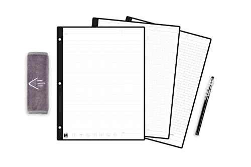 Rocketbook Filler Paper Variety Pack | Lined Wide Ruled, Dot Grid, Graph Reusable Notebook Paper (8.5" x 11") | Scannable Binder Paper | 18 Double Sided Sheets, Pen, and Cloth