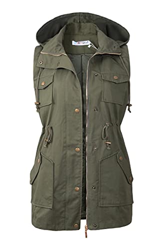 BBX Lephsnt Women's Utility Vest Drawstring Waist Military Sleeveless Coat, Army Green, Large