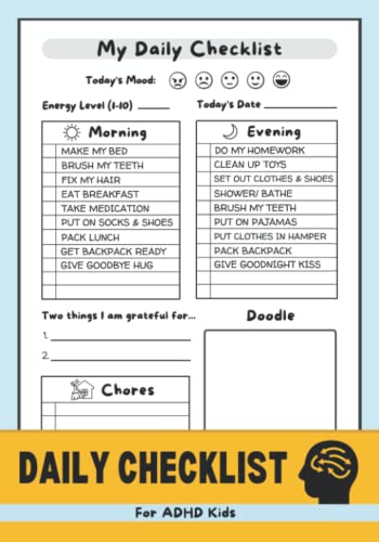 Daily Checklist for ADHD Kids: Chores, Mood, Energy, Gratitude for Your Hyperactive Child | ADHD & ASD Planner Notebook & Chore Chart Journal