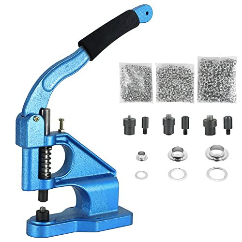 FLK Tech Hand Press Grommet Machine Craft/Industrial Use Heavy Duty with 1500 Grommets Eyelet, 3 Dies Grommet Punch Tool