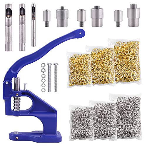 Rustark 3007Pcs Hand Press Grommet Machine 3 Dies Heavy Duty Eyelet Hole Punch Tool Kit W 3000Pcs Grommets Eyelets, 3Pcs Installing Tools Rivet Press Setter for Curtains Bag Belt Jeans Shoes, 0#2#4