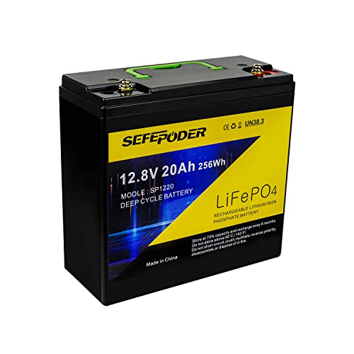 SEFEPODER 12V 20Ah LiFePO4 Lithium Battery, 2000+ Deep Cycle Lithium Iron Phosphate Rechargeable Battery for Solar, Lighting, Scooters, Outdoor Camping, Off-Grid Applications etc. Built-in 20A BMS