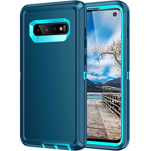 Mieziba for Galaxy S10 Case,Heavy Duty Shockproof Dust/Drop Poof 3 Layers Full Bady Protection Rugged Durable Cover Case for Galaxy S10 6.1 inch,Turquoise