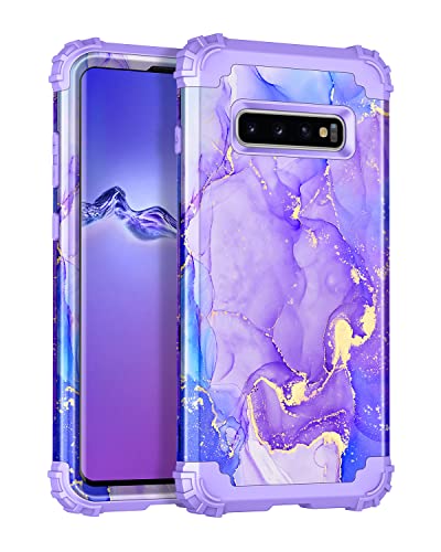 Casetego Compatible with Galaxy S10 Case,Shockproof 3 Layer Heavy Duty Hard PC+Soft Silicone Bumper Rugged Anti-Slip Protective Cover Cases for Samsung Galaxy S10,Romantic Purple