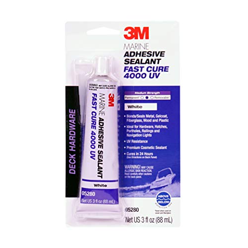 3M Marine Adhesive Sealant 4000 UV (05280), Medium Strength Flexible Waterproof Adhesive Sealant for Boats and RVs, UV Resistant, Cures in 24 Hours, White, 3 fl oz Tube