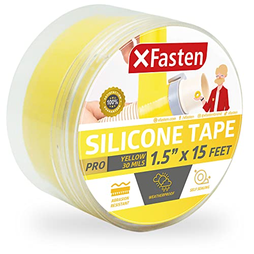 XFasten Self-fusing Silicone Tape Pro, Yellow, 1.5-Inch x 15-Feet, 30mils Extreme Silicone Repair Tape for Leaky Pipe Drain, Tool Grip, Electrical Tape | PVC Pipe Leak Water Seal Tape Non-Reactive