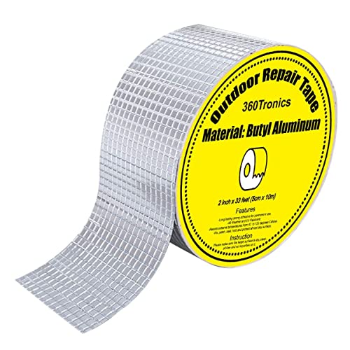 360Tronics Super Waterproof Butyl Tape 2" X 33', All Weather Leak Repair Tape, UV-Resistant Leak Proof Butyl Seal Strip Patch for Pipe RV Awning Sail Boat HVAC Ducts Roof Patching Window Sealing