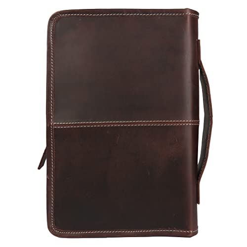 Leather Bible Cover Book Cover Planner Cover with Handle and Back Pocket Size 10.8x6.8x2 inches (Buffalo Leather)