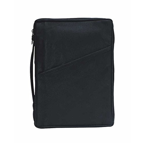 Black Classic Leather Bible Cover Case with Handle, X-Large