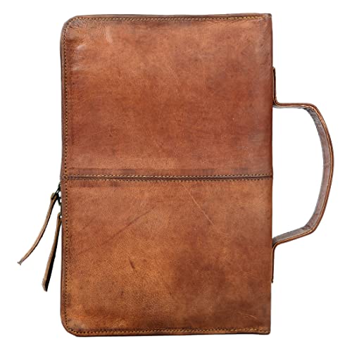 Leather Bible Cover Book Cover Planner Cover with Handle and Back Pocket (Light Brown)