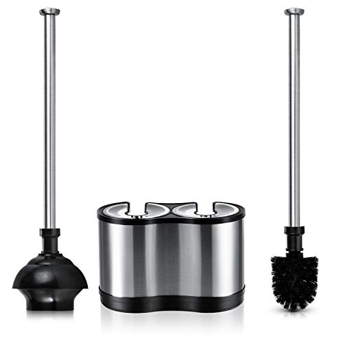 ToiletTree Products Modern Deluxe Freestanding Toilet Brush and Plunger Combo (Stainless Steel, Brush and Plunger Combo Set 4.5 x 9.75 x 18.5")