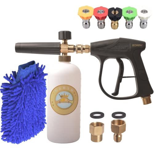 GDHXW X-884 Pressure Washer Gun Foam Cannon 5 Nozzles 2 Conversion Adapter Cleaning Gloves,for Pressure Washer