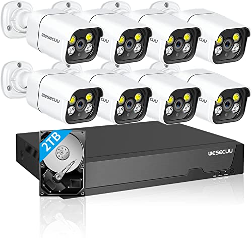 [16CH Expandable] WESECUU Poe Security Camera System, 4K CCTV Camera Security System 8pcs IP Home Security Cameras Outdoor, 2-Way Audio, Human Detection, with 2TB HDD for 24-7 Recording Home Kits
