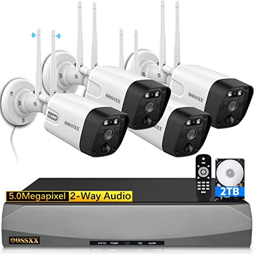 (5.0MP & PIR Detection) 2-Way Audio Dual Antennas Outdoor Security Camera System Wireless WiFi Home Security System 3K 5.0MP Video Surveillance with 2TB