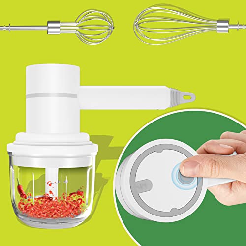Homelet Hand Mixer Electric 2 Cup 3 in 1 10.2 OZ Mini Hand Blender Meat Grinder Eggbeater Cream Beater Baby Food Chopper Garlic Masher Hand-held Mixer